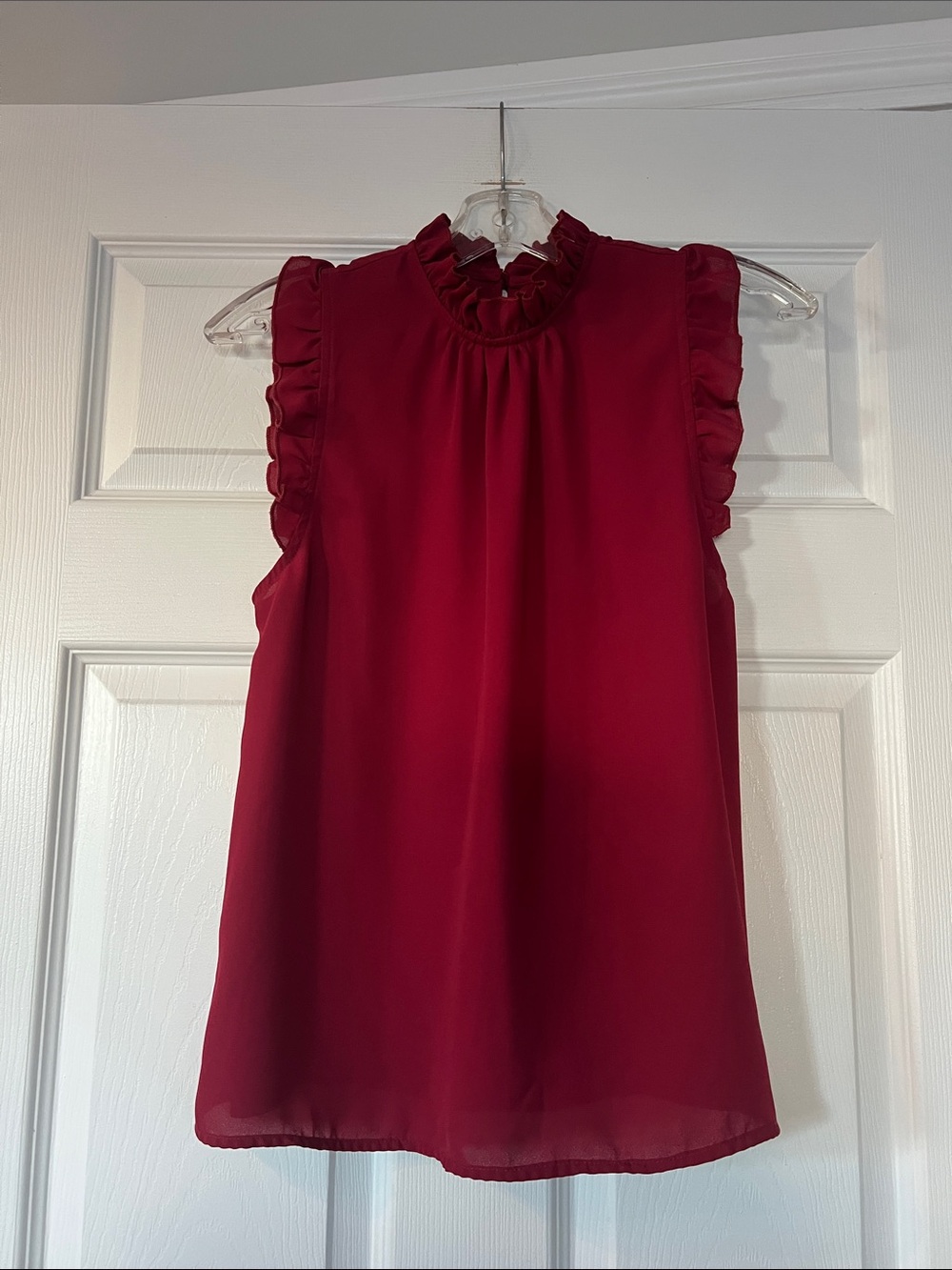 SHEIN Burgundy Ruffle Mock Neck Sleeveless Top